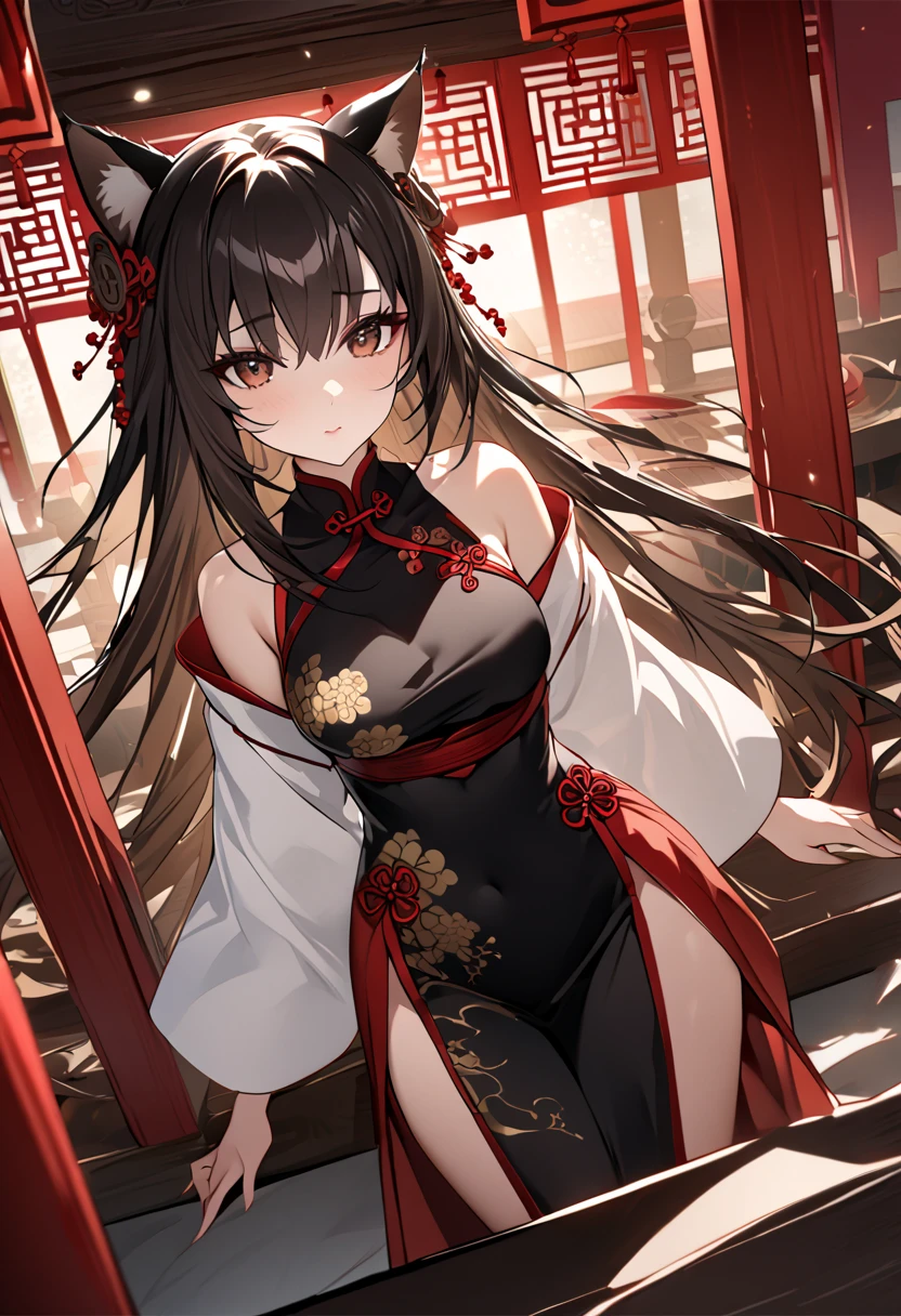 (masterpiece, best quality, 8K:1.3), (ultra-detailed, high resolution:1.2),(illustration),((an extremely delicate and beautiful)),(detailed background), ((She wears Japanese kunoichi costume, fishnet bodystocking)),