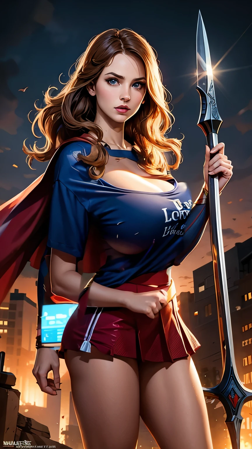 Two girls. Masterpiece. Two busty babes. Gloomy city, night, dim lights, under pouring rain, soaking wet. On skyscrapers roof tops, two hugely busty babes are undressing in front of each other, unveiling their huge breasts. First, Supergirl in her signature blue and red outfit, with logo on chest and a red cape. Second, Power Girl in her signature white outfit with a cutout on the chest, red cape attached on left side of outfit. Two girls together. Girl power. Girl passionate love. HD. High quality.