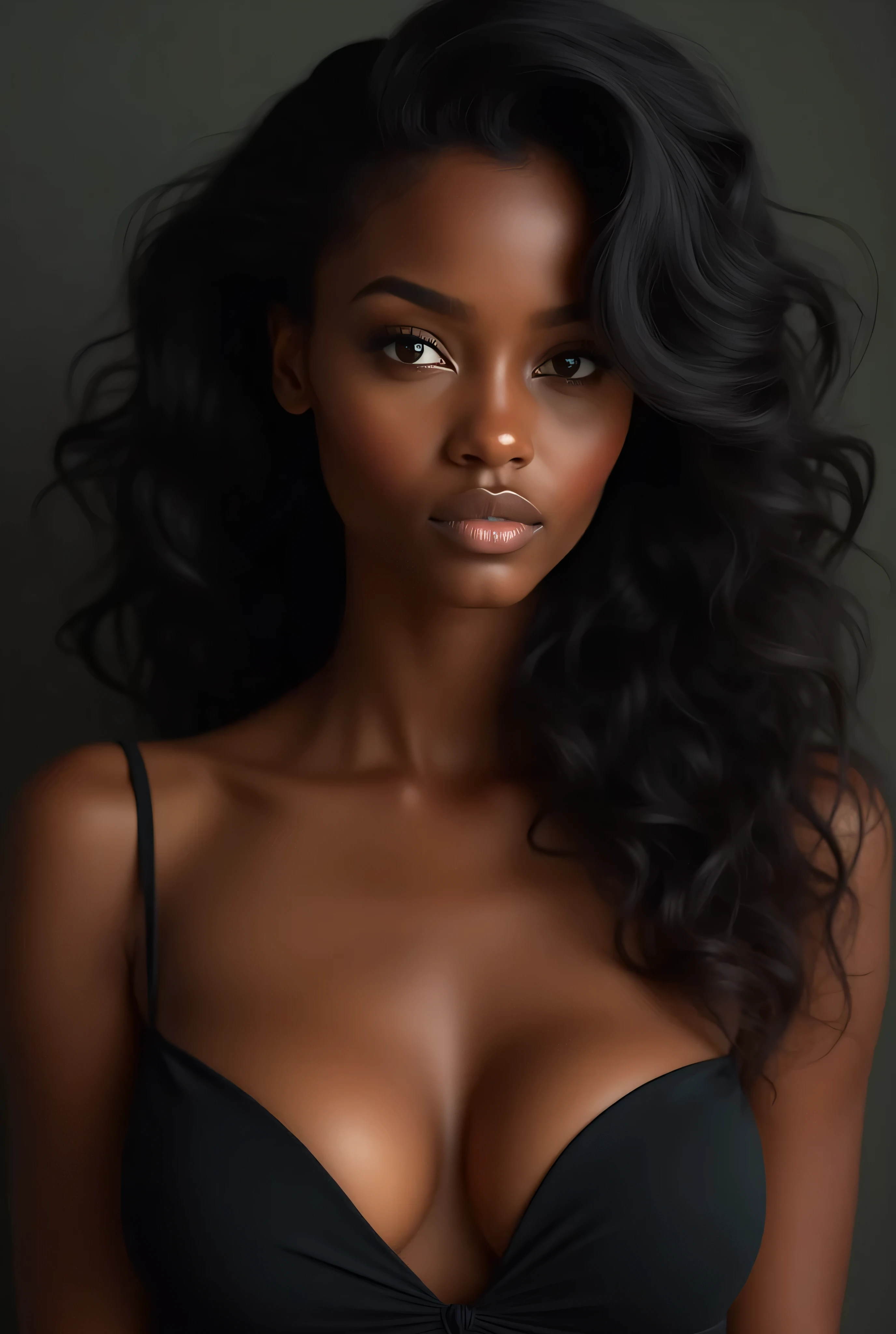 (photorealism:1.2),(best quality, 8k, realistic:1.37), ultra-detailed, beautiful woman, African beauty, attractive, seductive eyes, sensual lips, captivating facial expression, flawless skin, long luscious hair, curvy figure, confident pose, alluring charm, professional photography, vibrant colors, warm and inviting lighting