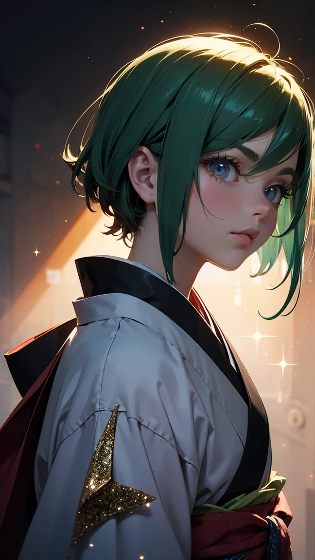 masterpiece,best quality, illustration,{beautiful detailed girl},beautiful detailed glow,(flames of war:1.2),(nuclear explosion behide:1.3),rain,detailed lighting,detailed water,(beautiful detailed eyes:1.1),expressionless,palace,light green short hair,disheveled hair,long bangs,hairs between eyes,(white blue dress:1.1),black ribbon,white bowties,midriff,big forhead,blank stare,flower,long sleeves