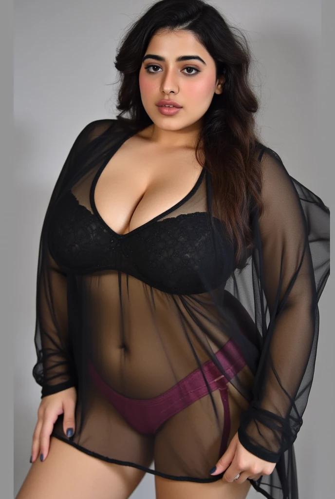 an infian woman bbw, in a pink satin and black skirt posing for a picture, gigantic breast:1.5, huge breast, chubby body, curvy body, wearing a blouse, office clothes, dressed in silk, wearing in shirt, wearing tight shirt, satin, wearing tight simple clothes, tight shirt, wearing a white blouse, wearing a cute top, seductive and powerful, wearing an elegant outfit, wearing a shirt, business clothes, revealing outfit, revealing clothes, 8k portrait, detailed intricate fabric texture, (charcoal black theme:1.3), spiral patterns, body freckles, bright, high quality image, masterpiece, detailed hair texture, detailed skin texture, detailed cloth texture, 8k, add fabric details, ultra detailed skin texture, ultra detailed photo, skin pores, cloth details, high skin details, realistic hair details, (8K, RAW photo, best quality, masterpiece:1.2), (realistic, photo-realistic:1.4), ultra-detailed (grainy:0.2)