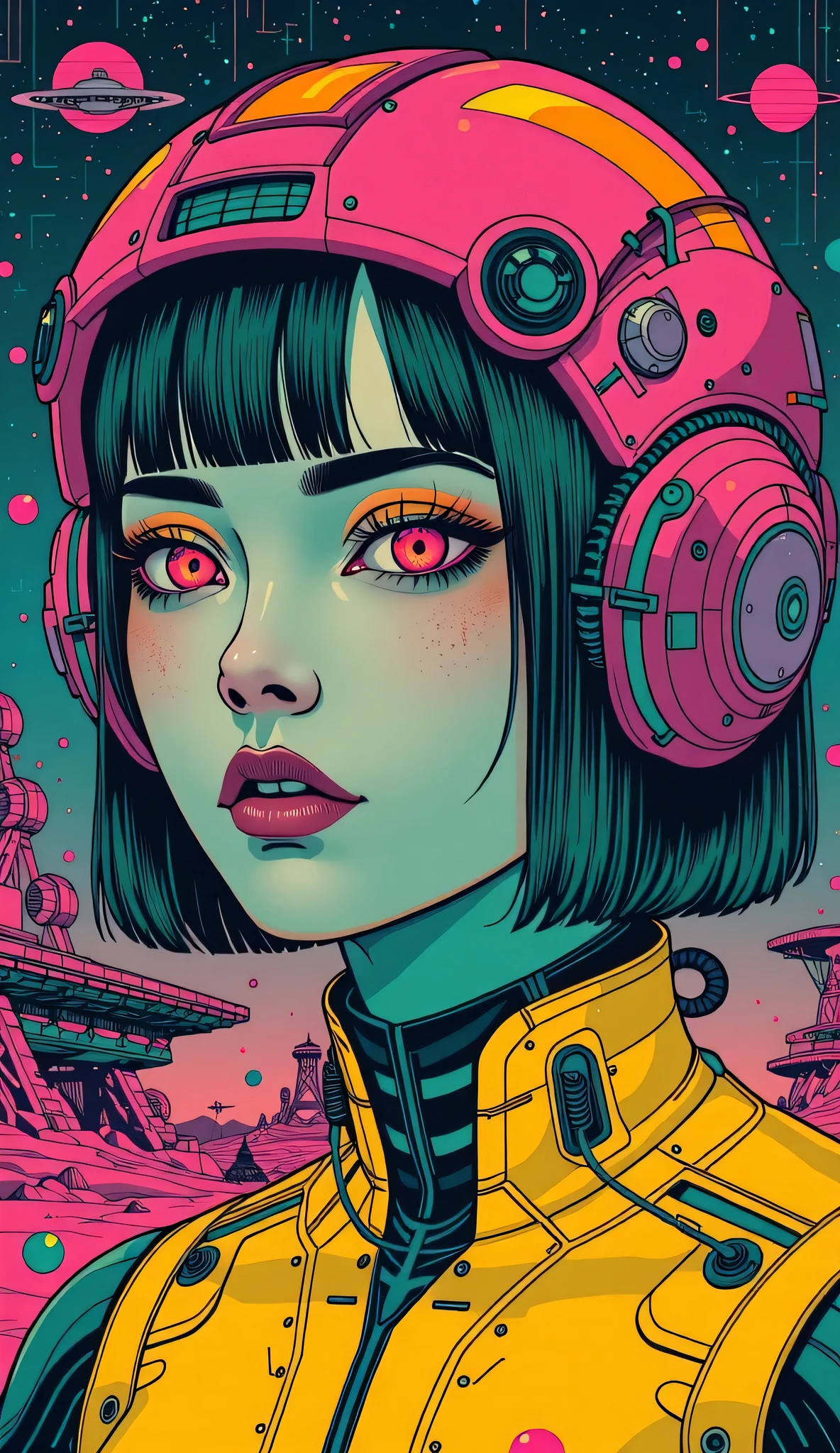 An illustration、art、Horror, Supervised by Junji Ito、Attention to detail, Realistic shadows、Analog Style, chromatic aberration, Surrealism、cyber punk