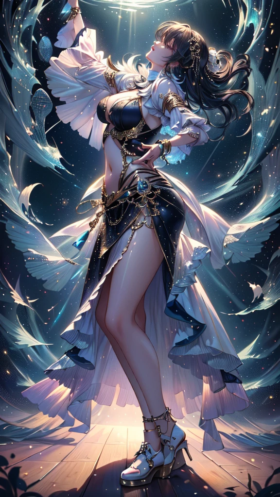 Masterpiece、((Mastepiece))、((Best Quality))、high quality、High definition、High resolution、High detail、(Purgatory Background)、Full Figure、whole body、Lens flare、Ray Tracing、Side light、high qualityなshadow、high qualityなテクスチャ、Detailed texture、Beautiful details、(Beautiful delicate face with details、Detailed beautiful delicate eyes、Perfect Facial Proportions、Detailed skin、Charm、Realistic and colorful)、((Slender beauty)) 、(Intricate detailakeup、Pure Eros Face)、Hair Color、Beautiful bangs、Detailed chest、Large upward-facing breasts、Beautiful feet、Detailed fingertips、Raise your arms、See-through、uniform