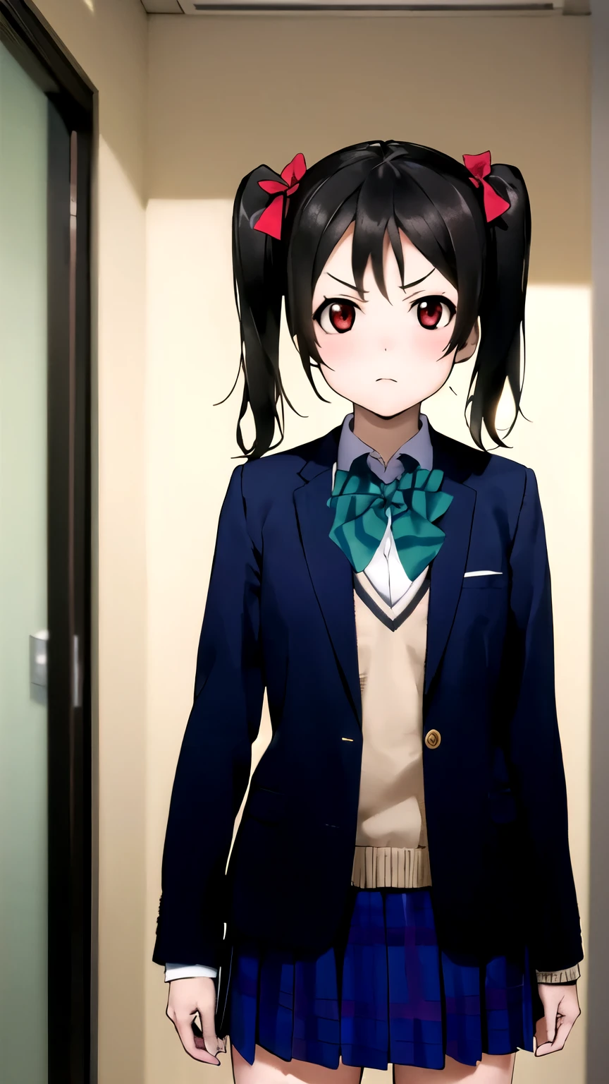 ((masterpiece,best quality)), {DATE_artstyle_LoRA : Manga_Style} {horror_edit : creepy_room_aura} {partially_monochrome} { (niko yazawa, black hair, (red eyes:1.3), bow, twintails, hair bow, perfectly_small_shape_breast : perfectly_slender_body  } { skirt, school uniform, jacket, blazer, winter uniform, otonokizaka school uniform,} {standing_still} { no_emotion : hypnotic_eyes : hypnotized_eyes } { sweating  } { } : dark : creepy otaku room : messy  }