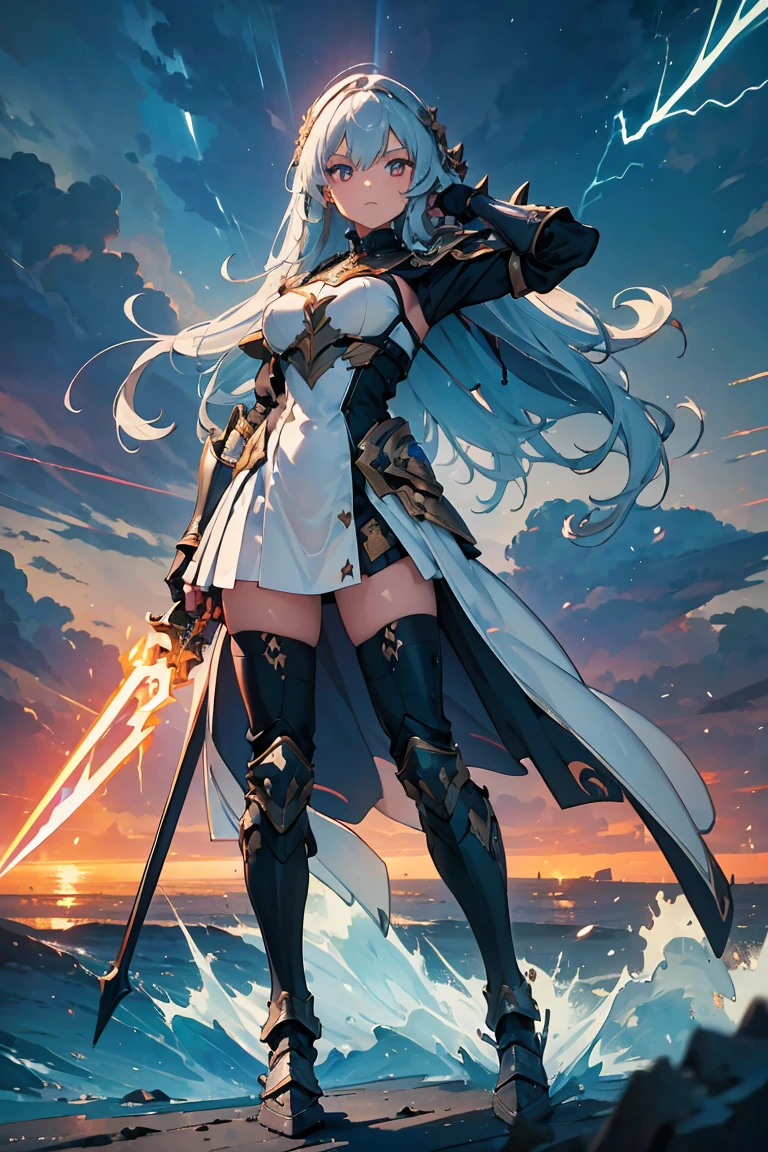 Girl in her 20s, floating while standing with her army open, perfect body