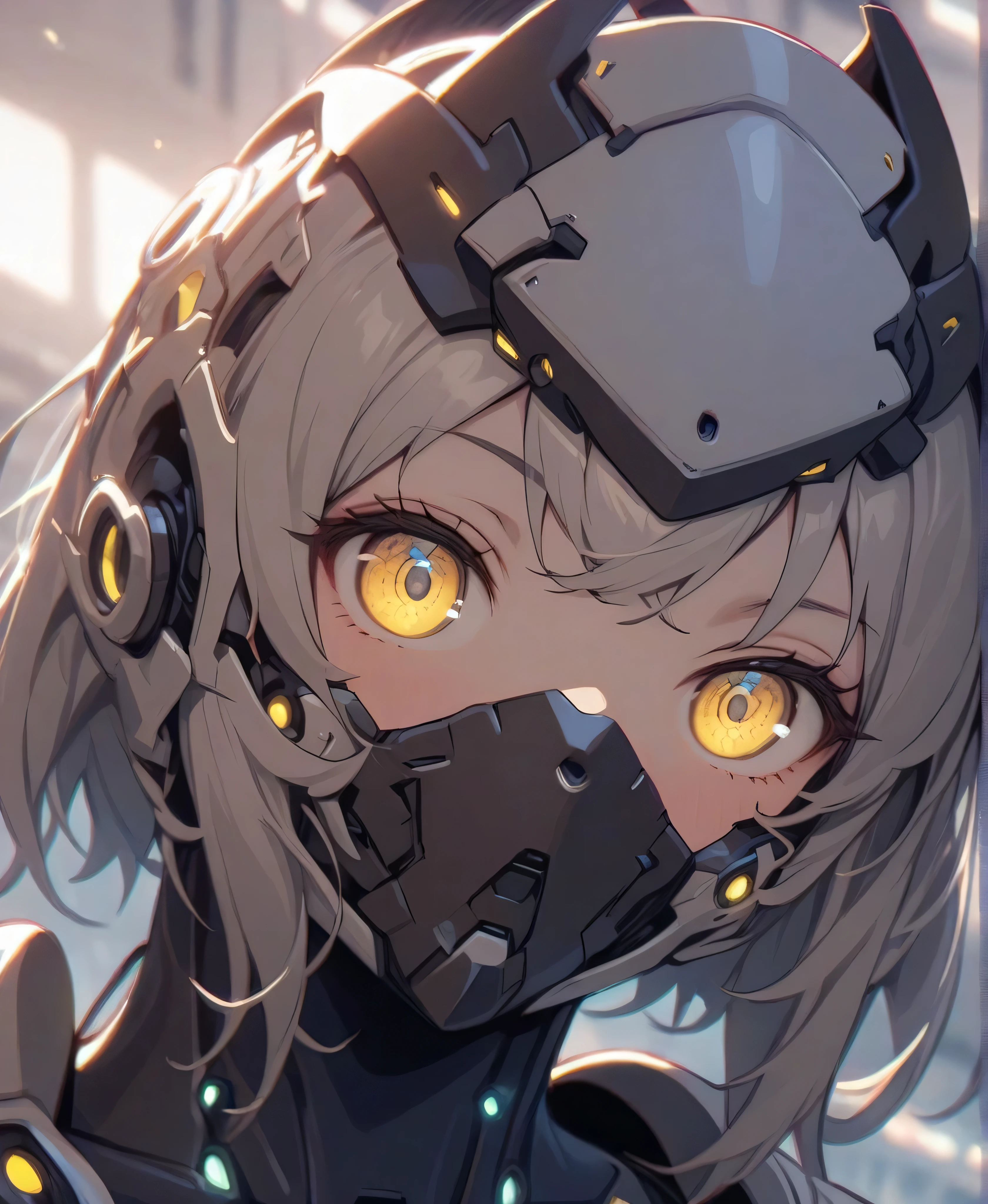  best quality , ( Ultra high resolution ),  1 girl, Alone, Cyborg Woman,  upper body shot, (( yellow eyes): 1.2), Mechanical Eye, Artificial eye,  detailed eyes,   futuristic glow eyes , Well-defined eyes,   very detailed face,  cowboy shooting, Spaceship,  thick body , (  is wearing a cyber bodysuit ,  cyber helmet , Detailed visor ),  high heels,  Standing with Legs Open, , (  Cinematic Lighting ), ((Full body portrait)),  Futuristic Background 