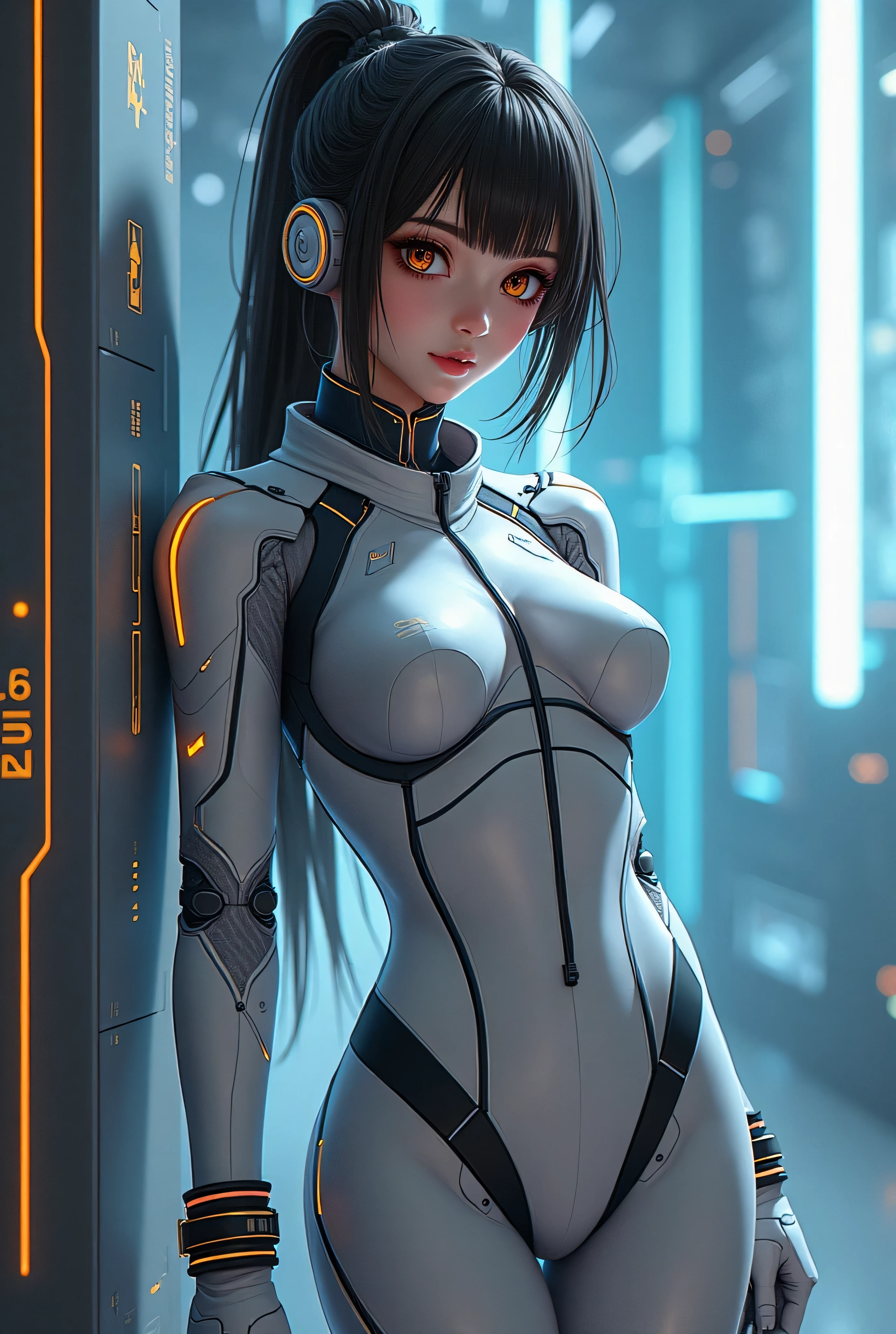 masterpiece,  (best quality), (ultra-detailed), (ultra-realistic:1.2), sci-fi, transistorpunk,  cyberpunk sex doll, biopunk sex doll, sex doll character design, ((sex doll magazine cover:1.4)), (detailed sex doll design), (gray, white), female robot sex doll, mechanical, dynamic sex pose, dynamic angle, luxury, (gold, silver, blue), neon lights, LED lights, nsfw, (naked exposed genitals), black fringe and bangs hairstyle.