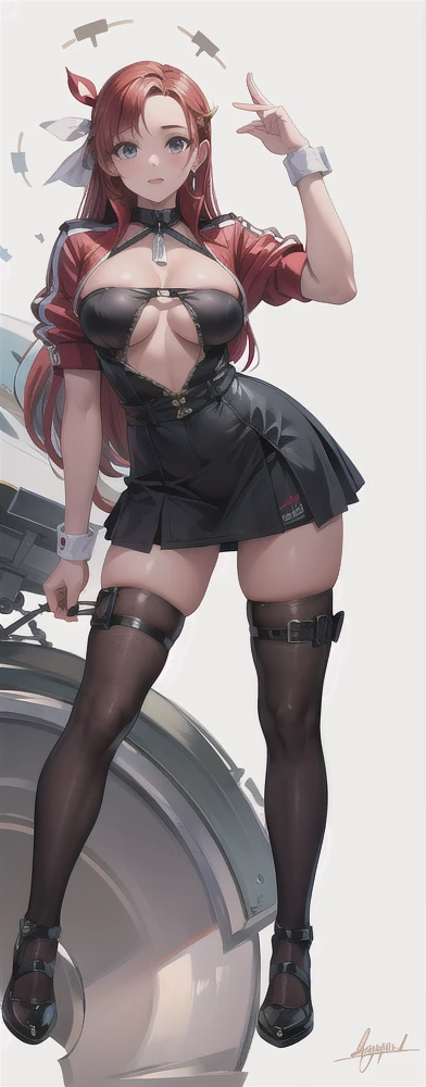 masterpiece, best quality, 1girl, ironmouse, twintails, pink hair, fishnet legwear, choker, medium breasts, cleavage,