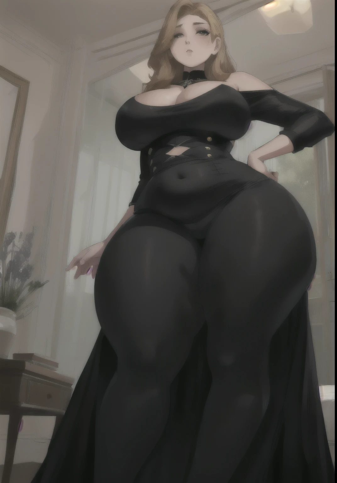 Looks like Kareena kapoor, 60 years old Woman, Lady Dimitrescu exuding elegance and confidence in a grand, gothic setting, emphasizing her tall stature and full figure without any nudity.", wide body, massive breast, wide hips, heavy physique, heavy figure, voluptuous body, 3d CGI, digital render, hyper realistic, trending on artstation, highly detailed 3dcgi, wide body, enormous huge , Alcina Dimitrescu,