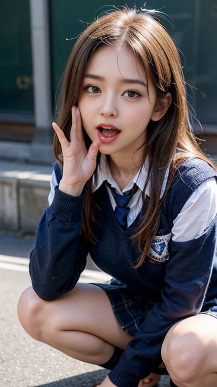 High resolution、high quality、Detailed face、Beautiful Face、cute、Young Face、Young face、high school girl、uniform、An innocent smile、whole body、Spread your legs
