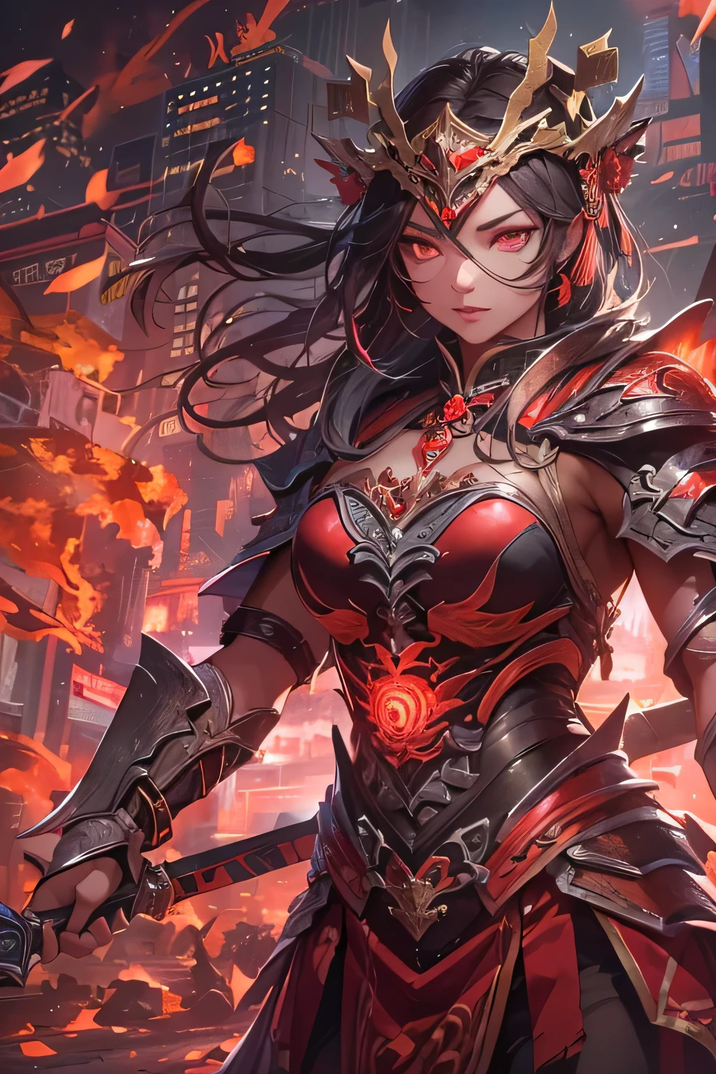 In a land steeped in ancient traditions and honor, a female samurai of extraordinary skill and grace prepared herself for an epic battle. Her ebony hair was elegantly tied in a warrior's topknot, strands framing her determined face. Clad in traditional samurai armor, she stood tall and resolute, her katana gleaming in the sunlight, ready to face the ultimate test of her abilities.
Before her loomed a massive dragon, its scales shimmering in shades of emerald and gold. Its fiery breath scorched the earth beneath its mighty claws, threatening to devour all in its path. Undeterred by the enormity of the foe standing before her, the samurai focused her gaze upon the dragon, her eyes reflecting a fearless determination.
With a swift flick of her wrist, the samurai unsheathed her katana, the blade singing as it sliced through the air. She moved with calculated precision, her movements a dance of deadly artistry, as her sword clashed against the dragon's scales. Sparks flew as the clash reverberated through the ancient forest, the clash of steel against scale echoing through the dense foliage.
The dragon towered over the samurai, its immense power shaking the ground with each thunderous step. But the samurai evaded the dragon's swipes and dodged its fiery breath with remarkable agility. She leapt and twisted, her katana a blur of steel as she aimed