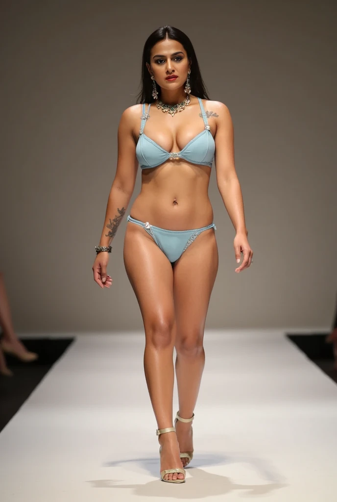 RashmikaLoRA1, RAW photo, full body shot, photo of beautiful woman, cute face,dark skin,shoe,wearing the perfect padded bra and blue shorts happy face, cool tone,standing with wide open spread legs on road in bright light and having sex (ArtStation:1.2),the perfect padded bra and blue shorts,