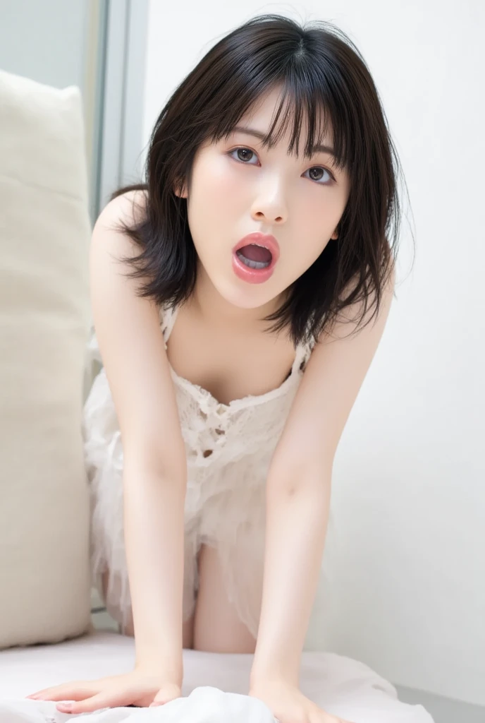  high resolution young Japanese female idol「Kakki」Photo of, Alone,  One Girl ,  wearing an off-shoulder dress ,  focus on face ,  face straddling the penis,  slightly muscular charm ,  blue-white skin,  detailed face ,   detailed eyes , Captivating eyes,   natural makeup ,
( open your mouth, After the blowjob、 ejaculates in mouth, drooling semen ), indoor, 