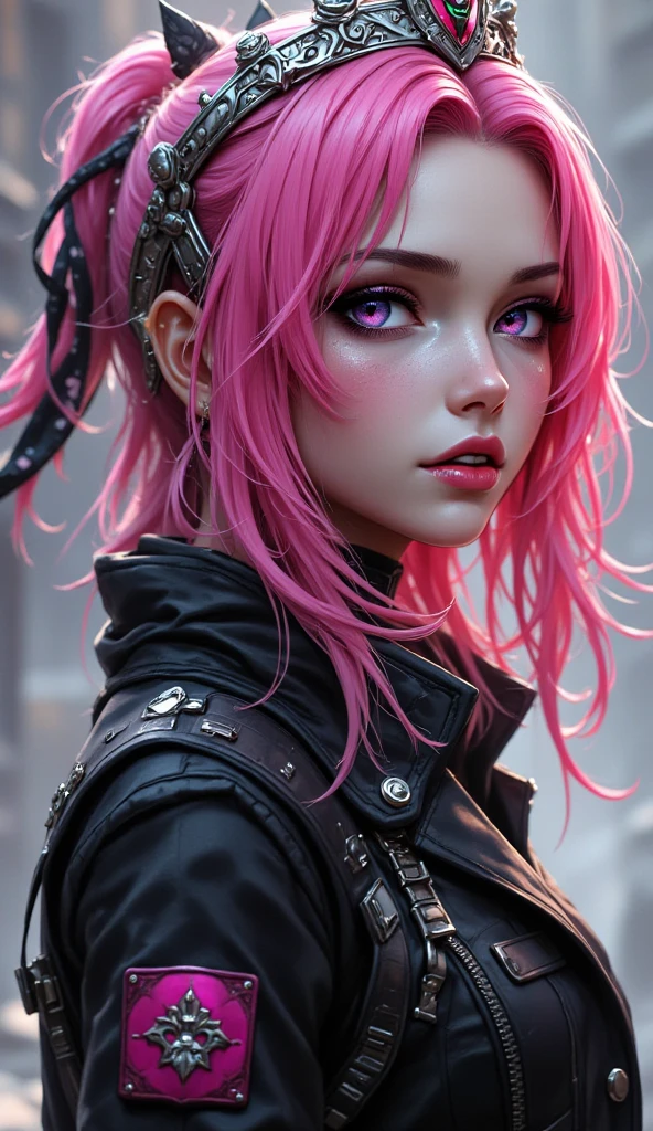 (top-quality、8K、32K、masterpiece、nffsw:1.3)、(Photorealsitic:1.4),18-year-old punk girl,Wacky punk hair,Radical punk fashion,、A pink-haired,Wacky makeup、Street background,depth of fields,blurry backround,,,,,,,,,,,,