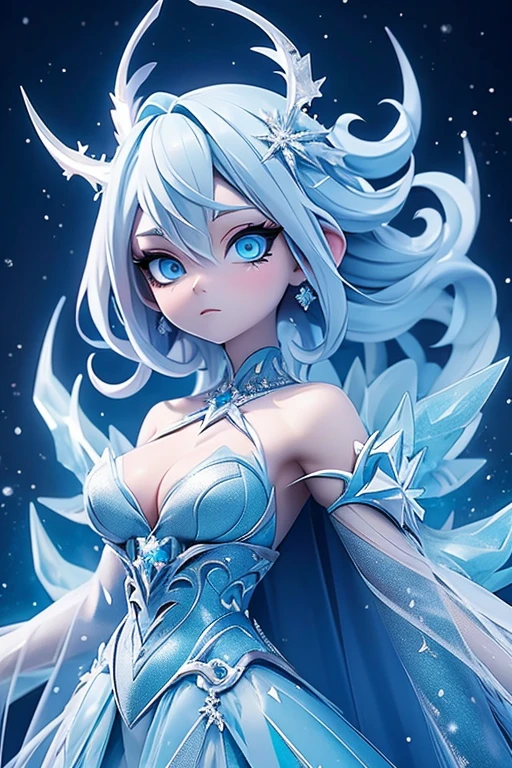 (8k, highest quality, masterpiece: 1.2), (realistic, realistic: 1.37), Super detailed, ((an ice female sexy demon:1))、Standing in the frozen snow field、Witch wearing pale armor, ((sexy costume:1)), SEXY female devil, ((aurora in the night sky)), ((pale blue skin:1))