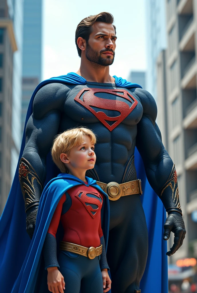 Make a boy
He's 4 years old Disney Drawing Type
He's with his father, Your father is dressed as a superhero.
Pixar, 3D, Disney