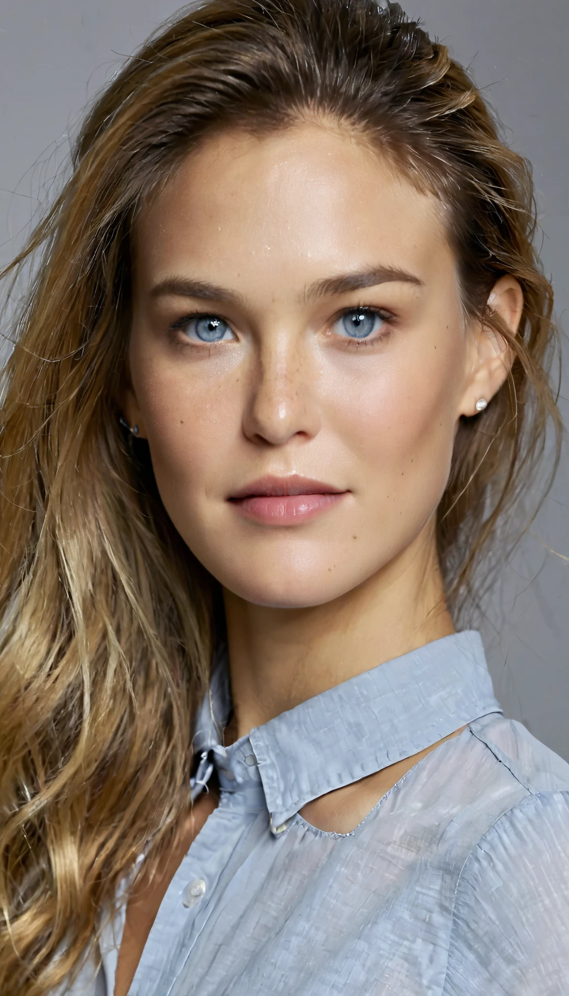UHD; Photo; Masterpiece; Highly Detailed; Retina; Textured Skin: Best quality; freckles:1.3;sweat:0.3; dreamy blue eyes; long dirty blonde touped hair;perfect teeth;30 Jahre alte Bar Refaeli; supermodel posing; emotionless