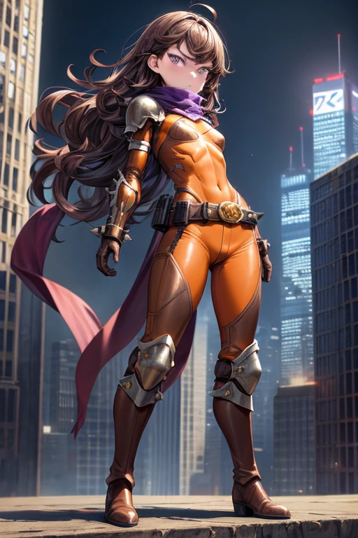 fighting, #1girl:(diving from sky, purple fire powers, tan skin tone, eyes glowing with power, dark_purple hair, hot figure,sexy, beautiful), elegant