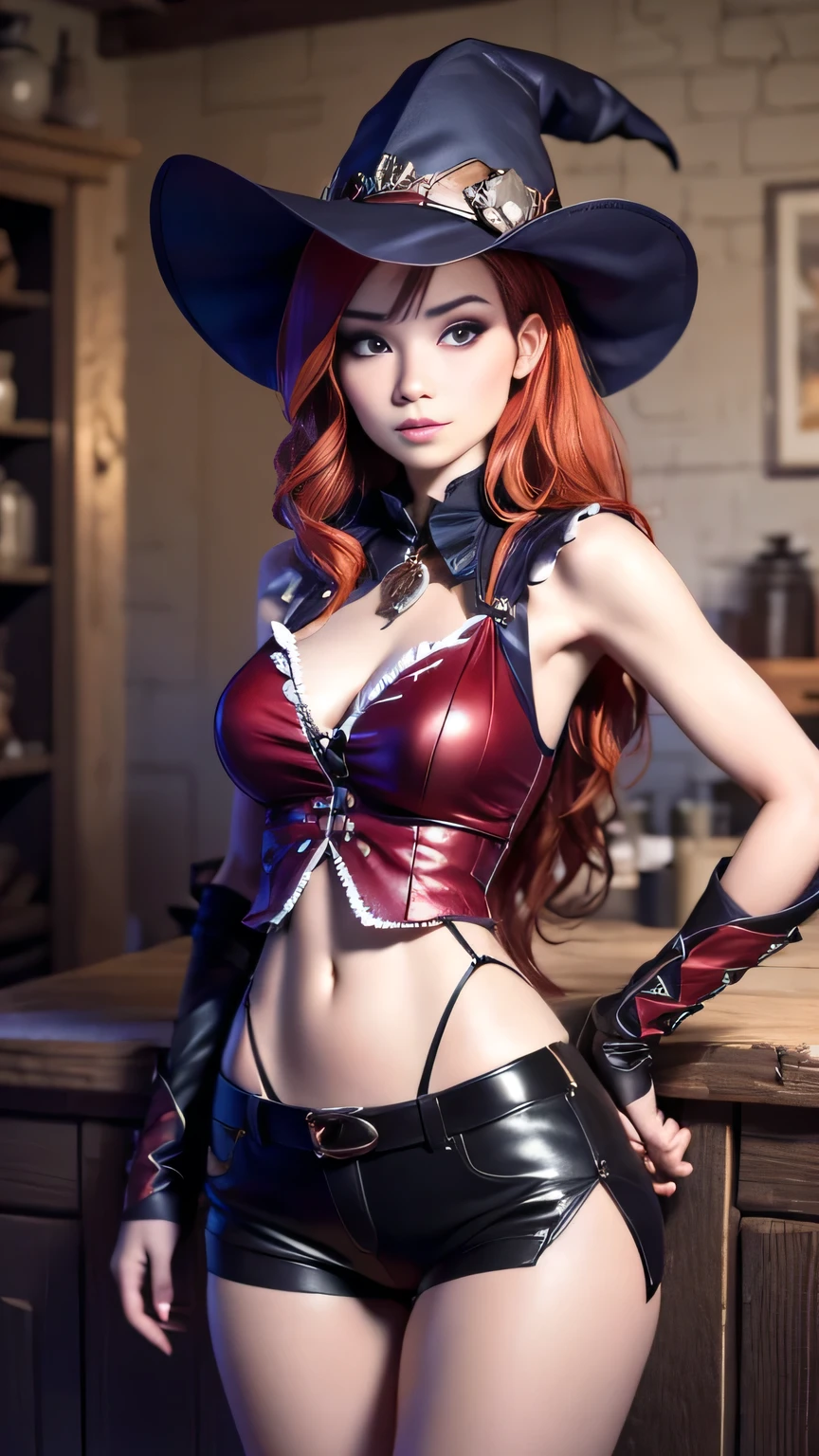 witch with red hair and black hat sitting on a bench, Extremely detailed artgerm, WLOP et Artgerm, Style Artgerm, ig model | Artgerm, WLOP | Artgerm, WLOP Ross Drawings, WLOP |, Fanart Meilleure ArtStation, beautiful sorceress, WLOP et RossdrawsDraws, a beautiful sorceress