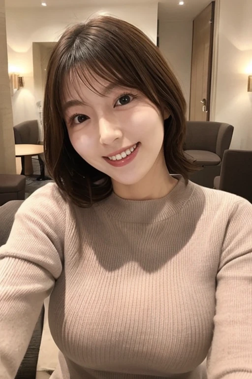 女の子1人、a matural female、vests、、逼真、top-quality、adopt、A detailed face、a smile:1.5、Brown hair、s Office、Building from the window、细致背景、Diffused sunlight、depth of fieldokeh、Face when you are with someone you like、1.25、perfect