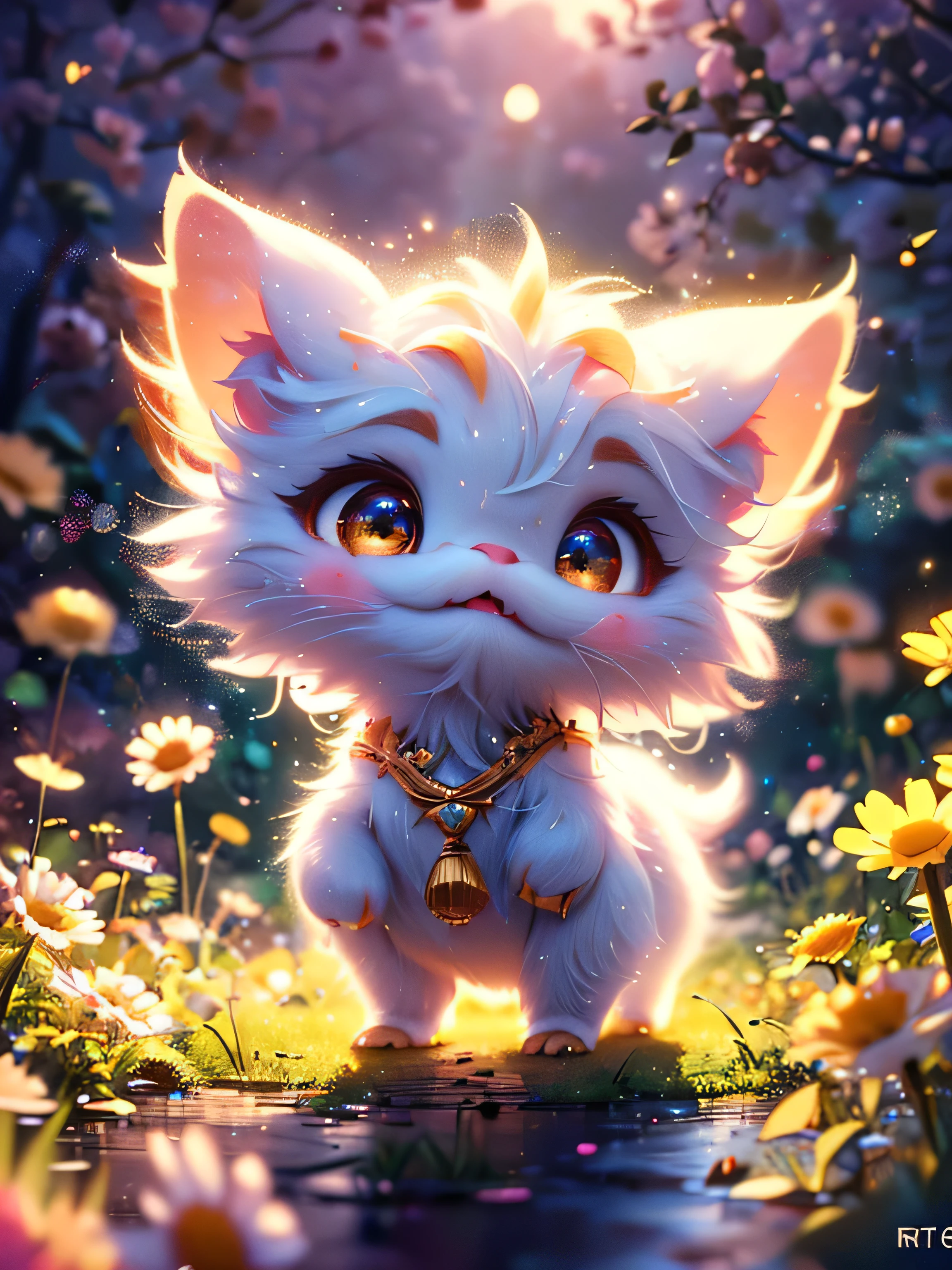 (Best Quality, Super Detail, Masterpiece, Representative Work, Official Art, Professional, Super Detail, 8k:1.3) (Photorealistic:1.2) Mystical plain in white dandelions. Very cute mythical graceful transparent anthropomorphic furry creature holds a lamp. thin arms, fragile thread legs. Natural Lighting, Soft Background, Photorealistic, Shining Eyes, Sharp Focus, Cute and Mischievous Look, Hint of Mischief, Dreamy Atmosphere, Delicate Details, Soft Volumetric Light, (Backlight:1.3), (Cinematic:1.2), Intricate Details, (ArtStation:1.3)