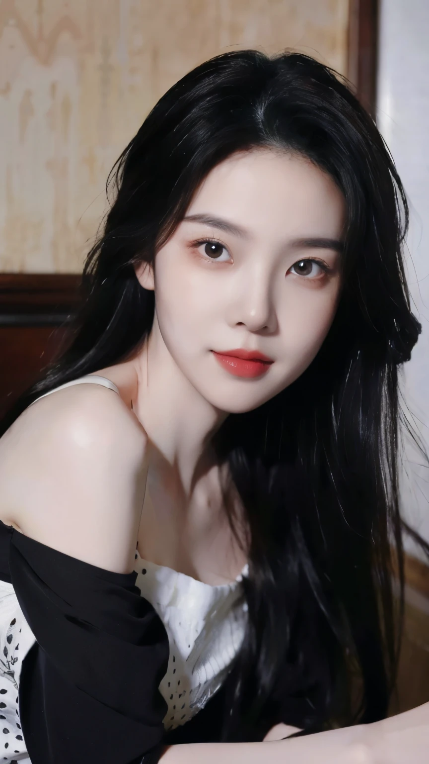 ((Masterpiece, RAW Photo, high quality, super detailed)), 1 girl, charming, photography, Practical, best quality, Delicate face，Delicate face，Perfect face, ((lying silkworm eyes)), shiny skin, (realistic, photo-realistic:1.3), casual outfit, sit on the modern cafe