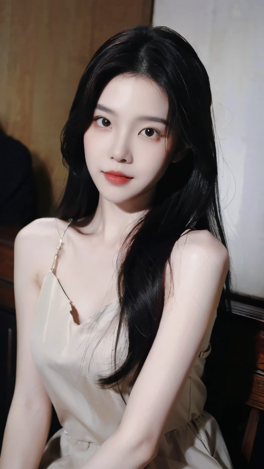 ((Masterpiece, RAW Photo, high quality, super detailed)), 1 girl, charming, photography, Practical, best quality, Delicate face，Delicate face，Perfect face, ((lying silkworm eyes)), shiny skin, (realistic, photo-realistic:1.3), casual outfit, sit on the modern cafe