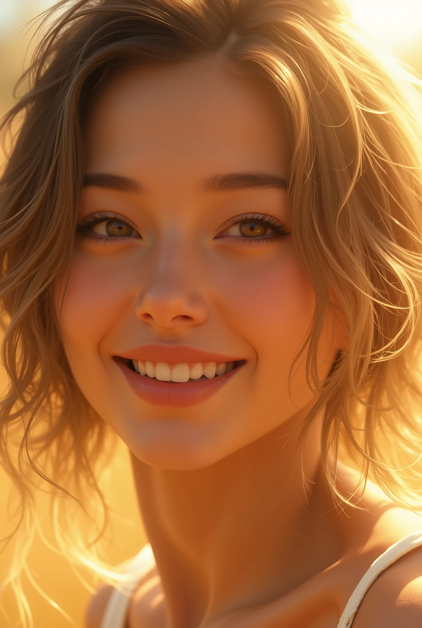  Portrait of a woman with a smile and the theme of sunlight ,