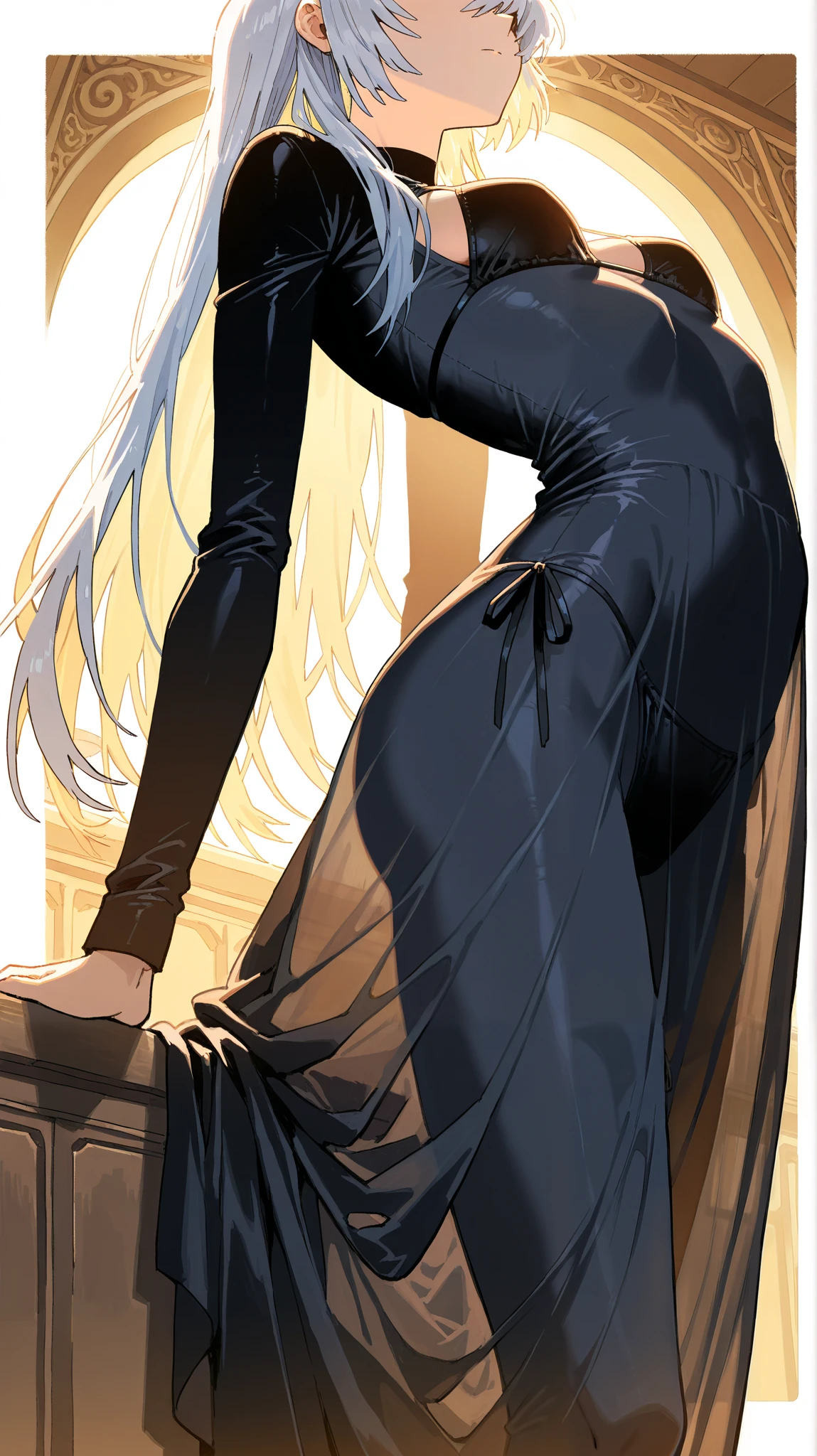 ((Best quality)), ((masterpiece)), (detailed), Sexy nun lifts her dress