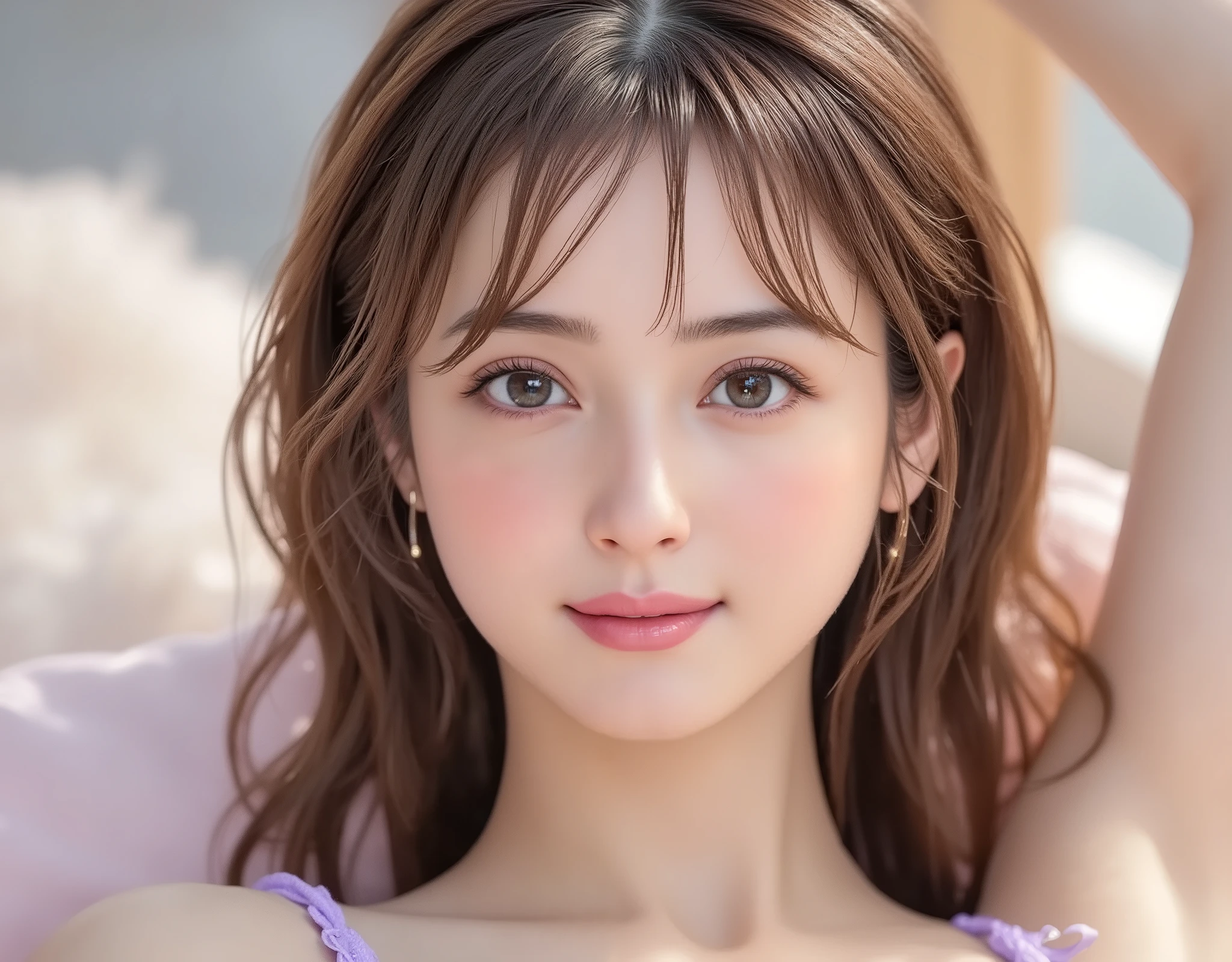 Araffe asian woman with long brown hair and blue eyes - SeaArt AI
