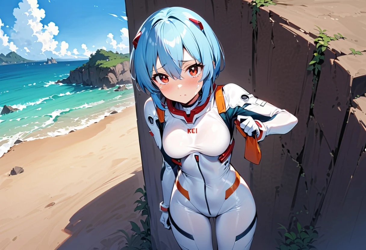 Girl, short cropped blue hair, bunny ears, white bikini, tattoos, big 
