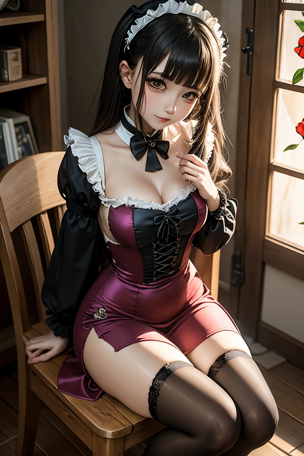 ハードなDark Gothicメイク、Black dark eyeshadow、sad、Good skin radiance、Dark Gothicメイク、Dark smile、palace、The beauty of fragrance、24-years-old、Expression of intense sexual pleasure、Embarrassed look、Dark Gothic、Highest quality、Expression of sexual pleasure without pain、Drunk face、Purple maid outfit、Mysterious、Noble、sexy、Loving smile、Twin tail hair、Right blue eye、Left eye is red、Super tempting pose、Platform Heel Shoes、Heavy makeup、Gothic Lolita clothes、Silver Hair、Long Hair Straight Hair、Cute Gothic Lolita Dress、Beautiful Face、elegant features、Attractive face、Stained glassを背景に、Chest glistening with sweat、The room is dark、goth long dress、Bell Sleeves、Wizard Sleeve、Decadent look、Sexually excited expression、Glossy thighs wet with water、Thighs that are wet and shiny with oil、Background of a room full of roses、sad表情、Rose Maiden、The embroidery is pink、The dress has pink embroidery.、Thigh-high socks、Knee-high socks、Gentle expression、Dark black eyeshadow、Stained glassとバラの背景、thighs are a little thin、Female Duo、Female couple、dark church background、Stained glass、Black metal world、Dark Castle、Dark Room、Slender body、gothic long dress、Victorian dress、Small breasts、Hold the wine in your right hand、Hold the lantern in your left hand、pantyhose、The bed is covered with roses、Her thighs are shining with sweat、My body is wet and shiny、Lots of glitter on the thighs、sweating、私の太ももはsweatingでベタベタしている、Sweat glistening on my thighs、The whole body is sweaty and shiny、I sweated a lot.、My thighs are sweaty、Wet thighy thighs are shining with sweat、A lot of sweat glistening all over the body、Slender body、Put your head on the pillow、Sleeping on a bed、Beautiful legs、Legs stretched straight、Lie down in bed、Lie on your back in bed、Thin legs、hold a candle、