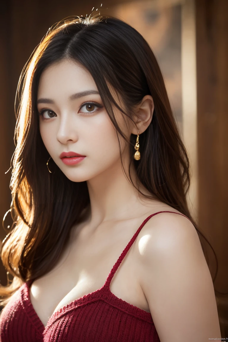 Masterpiece, Top Quality, Figure, Very Detailed, Fine Details, High Resolution, Raw Photo, 8K on Wallpaper, Perfect Dynamic Composition, Beautifully Detailed Eyes , Long False Eyelashes, Natural Lips, Sexy Knit Dress , Virgin Kira Knit, Big Tits Same, Deep Cleavage on Chest, Random Sexy Pose, Upper Body