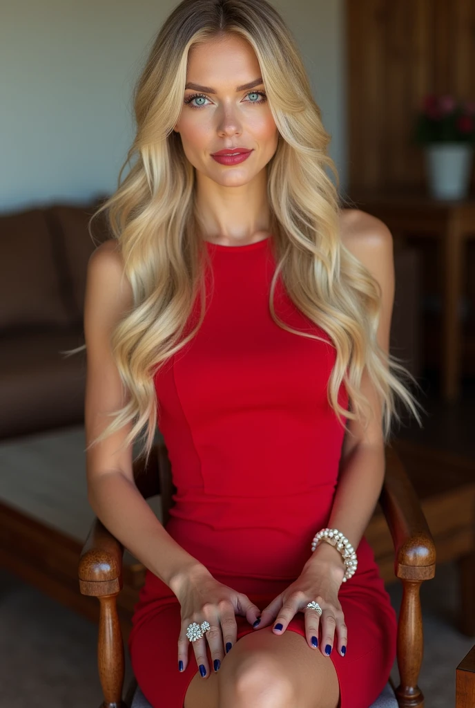 ((Beautiful)+attractive+cute:0.8+nerd:0.7), (very_cute, extremely_adorable), inspired_by_young_Aimee_Carrero:young_Nina_Dobrev:0.8, long_hair, straight_curly_hair, (blonde_hair:1.5), almond_eyes:1, (blue_eyes:1.3), symmetric_eyes, delicate_nose:1, small_nose:1, very_thin_nose:1, beautiful_nose, red_lipstick,(1Woman:1, Masterpiece, Realistic, 8K, best_quality, highres), (upper_body:1.5, looking_at_viewer:1, body_looking_at_viewer:1), (standing, neutral_body_posture:1, wistful_smile), (wearing red_strapless_mini_dress), (white_backdrop:1), small_woman, short_body, feminine_body, round_pupil, black_pupil, round_iris, realistic_iris, 8K_eyes, 8K_iris, 8K_pupil