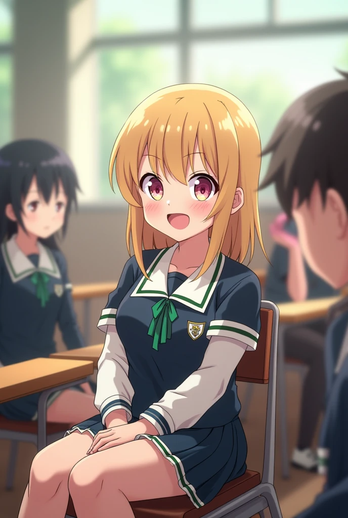 NSFW,1 girl,darkness、(Yellow Hair:1.5)、Long Hair、(Red Eye:1.5)、(hair ornaments:1.2)、Two Side Up、cropped,Micro Mini Skirt,(Perfect hands),(Perfect Anatomy),(masterpiece),(highest quality),Embarrassed,blush,Clenched teeth,Inside the train,(Being molested:1.5),1 middle-aged male,Man standing behind
