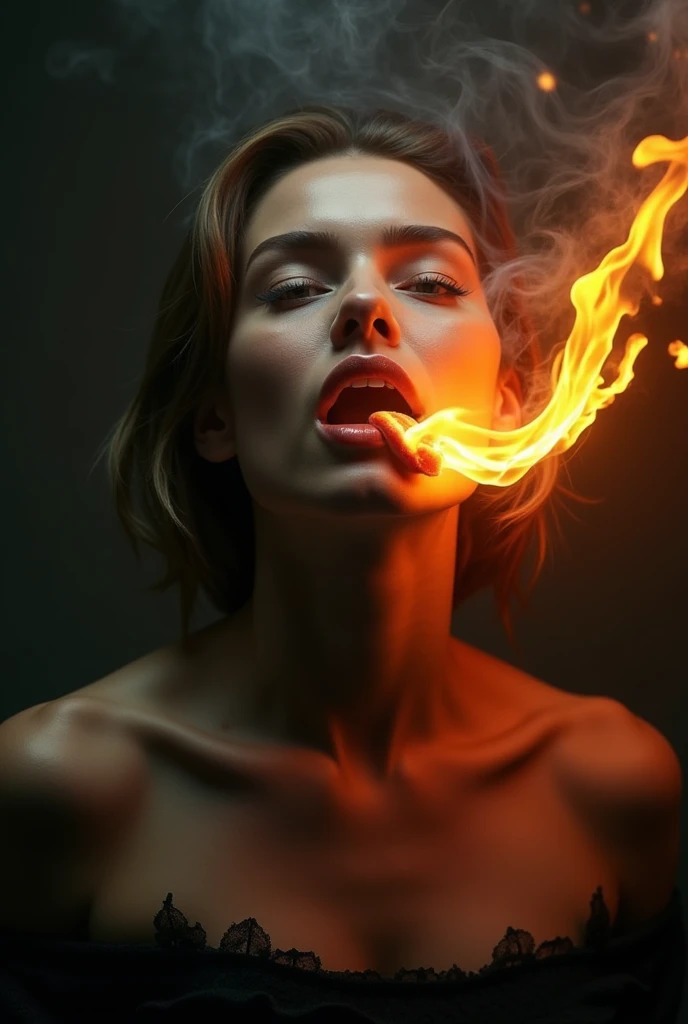 Woman with her mouth on fire 