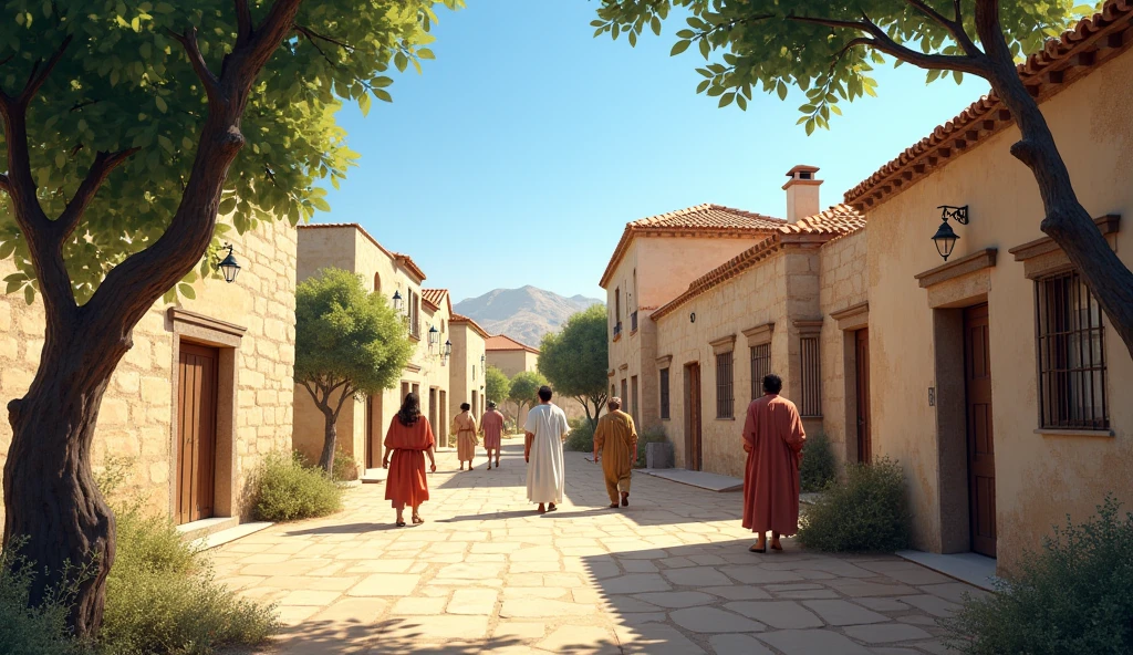 a house from the time of Job in the Bible, where a family party is taking place
