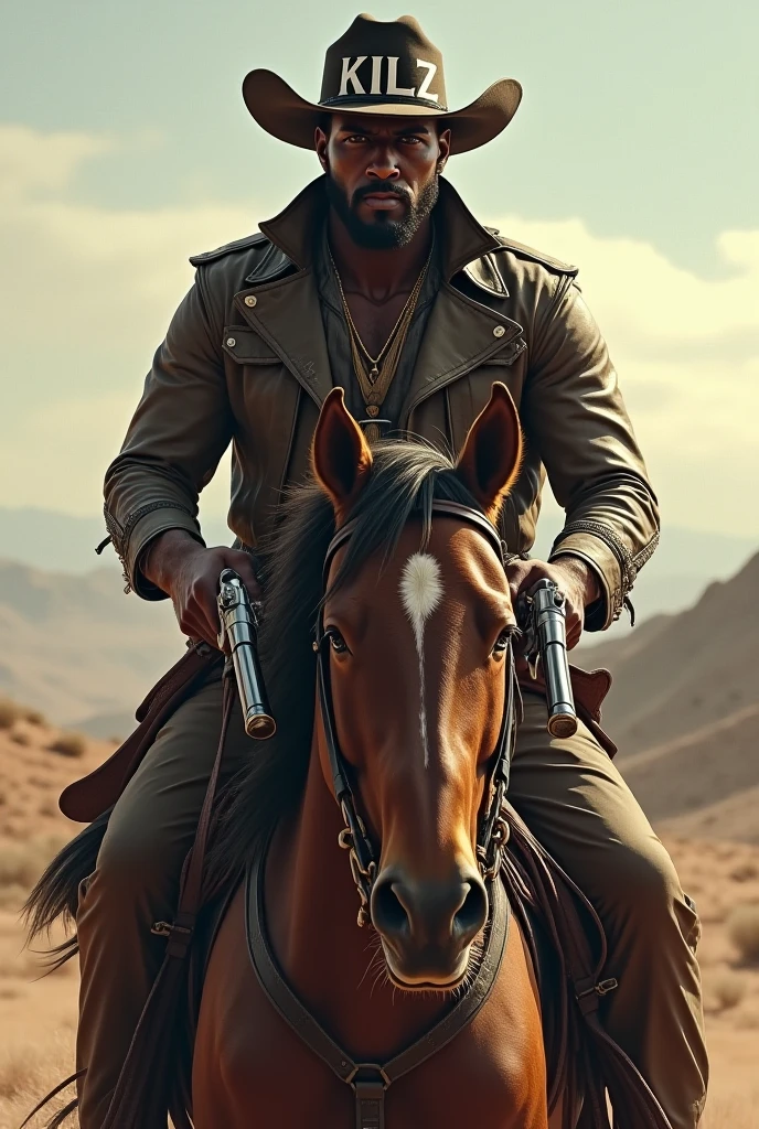 A light-skinned boy with a beard and a hat riding a horse on a transparent background
