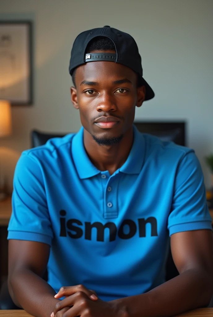 The young man sits on the sofa with his hands on his chin., Potrait, profile portrait, Blue tight shirt, profile portrait, blue shirt, 😃😀😄☺🙃😉😗, In Tshirt, from 8 K Matte, sie boob, Long Boy, Dark blue shirt, ((Blue)), profile portrait, Blue Theme