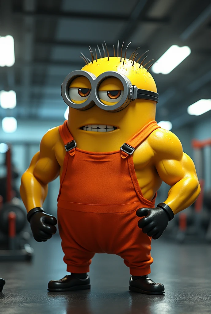 In the lab Minion turns into muscular hulk