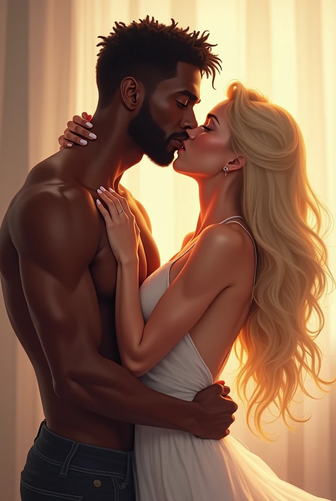 art by mooncryptowow Draw up an image of a couple,(1 white female silver hair), the man is a (black man), they are kissing