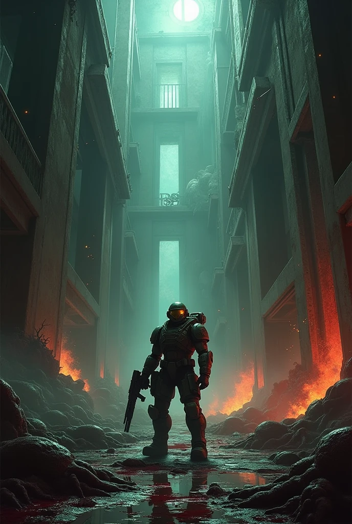 A desolate, post-apocalyptic scene consumed by industrial wildfire — rugged and wild plants weave in and out amidst the chaos. Dynamic ropes and cables criss-cross the foreground. 

[[(1 character)], thick gloves, goggles, (explorer outfit), silhouetted against the flames. Her or his expression is obscured, but their pose conveys a sense of exploration and determination. Shot from below. [((1 thumbnail)), (rugged silhouette)], [((1 thumbnail)), (tattered campsite)]].

[[(1 character)], (rung 2 gas mask), (rugged outfit), carrying a large backpack and powerful flashlight, emerges from the smoke. The beam of their flashlight illuminates plants and ruins alike. Shot from the side. [((1 thumbnail)), (intricate ruins)], [((1 thumbnail)), (abandoned factory)]].

[[(1 character)], wearing a (burned-out hat), (mask), and (rugged outfit), drops out of the sky via parachute, her or his face masked by shadows. Shot from above. [((1 thumbnail)), (burnt out forest)], [((1 thumbnail)), (dramatic sunset)]].

[[(1 character)], (rugged outfit), (net armor) glistening in the searing heat, deftly navigates a metal maze, the flames seething below him or her. Shot from a distance