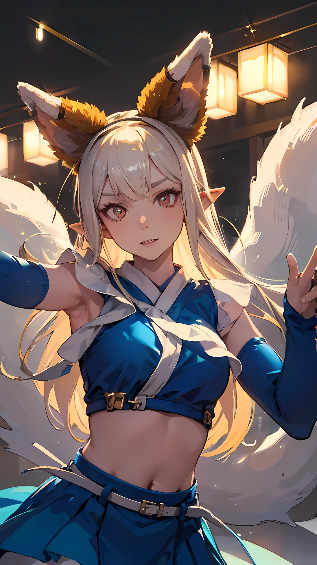 sparkle, cinematic lighting, UHD, anatomically correct, masterpiece, accurate, textured skin, high details, high quality, best quality, 1080P, elf, pointy ears, Dance party, ((kitsune dance))