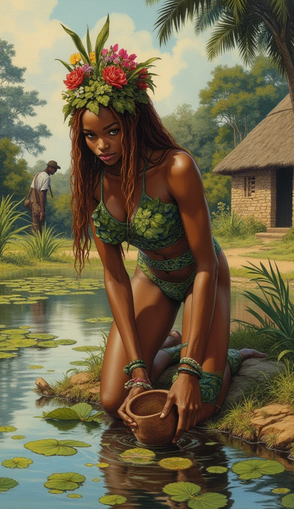 Skinny black woman naked in the jungle full body she finds a hose and without thinking twice she puts it in her mouth