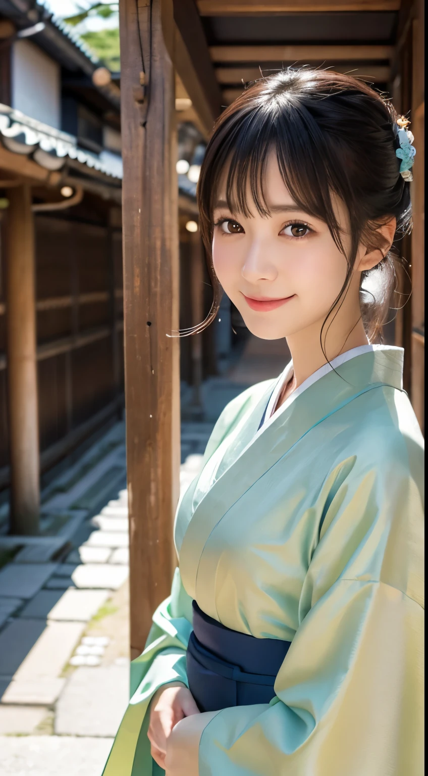 Professional Lighting,(Realistic:1.4), (Top image quality:1.0), (超High resolution:1.0), 8K, Raw photography, (masterpiece:0.2), (Dealing with the Children_v1:0.5)、(最高quality Detail:1.2)、Realistic、8K Ultra HD、High resolution、(1 Girl:1.2)、超detailedな、High quality textures、複雑なdetailed、detailed、Very detailed CG、High quality shadows、detailed 美しく繊細な顔、Beautiful details and a delicate eye、(Symmetrical eyes:1.2),Written boundary depth、Ray Tracing,1 Girl, Japanese Girls, (Natural smile:1.4),cute, thin, Portrait of a beautiful Japanese woman in a kimono, Standing elegantly on a street corner in Kyoto. Kimono with vibrant traditional patterns, Hair decorated with elegant and delicate hairpins, Gentle expression. (With the old streets of Kyoto in the background:1.4)、The soft light of a spring afternoon、Adding tranquility to the scene. Rendered in a Realistic style with great attention to detail, High resolutionの画像.Sky Porn, Magic Hour, (Realistic:1.3), finely, quality, (Tabletop:1.2), (Realistic:1.2), (最高quality), (複雑なdetailed), dramatic, Ray Tracing, photograph, +roller