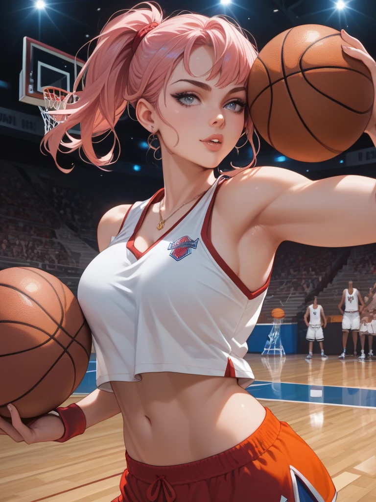 A girl playing basketball 