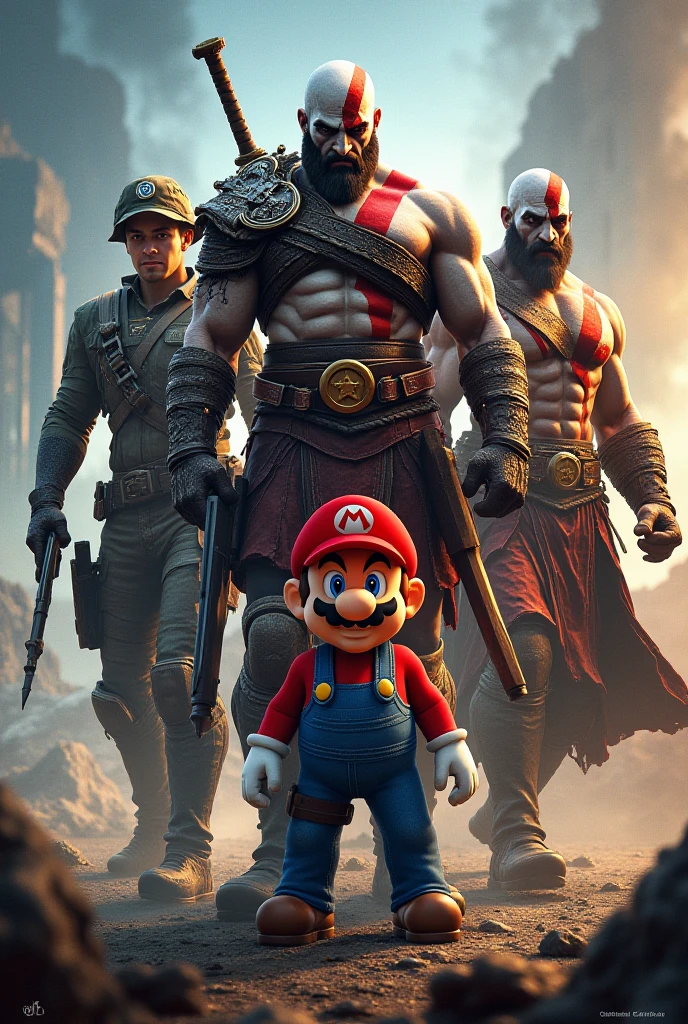 PS5 lgo Kratos + Xbox logo Jalo + Nintendo SWITCH Mario and Luigi 