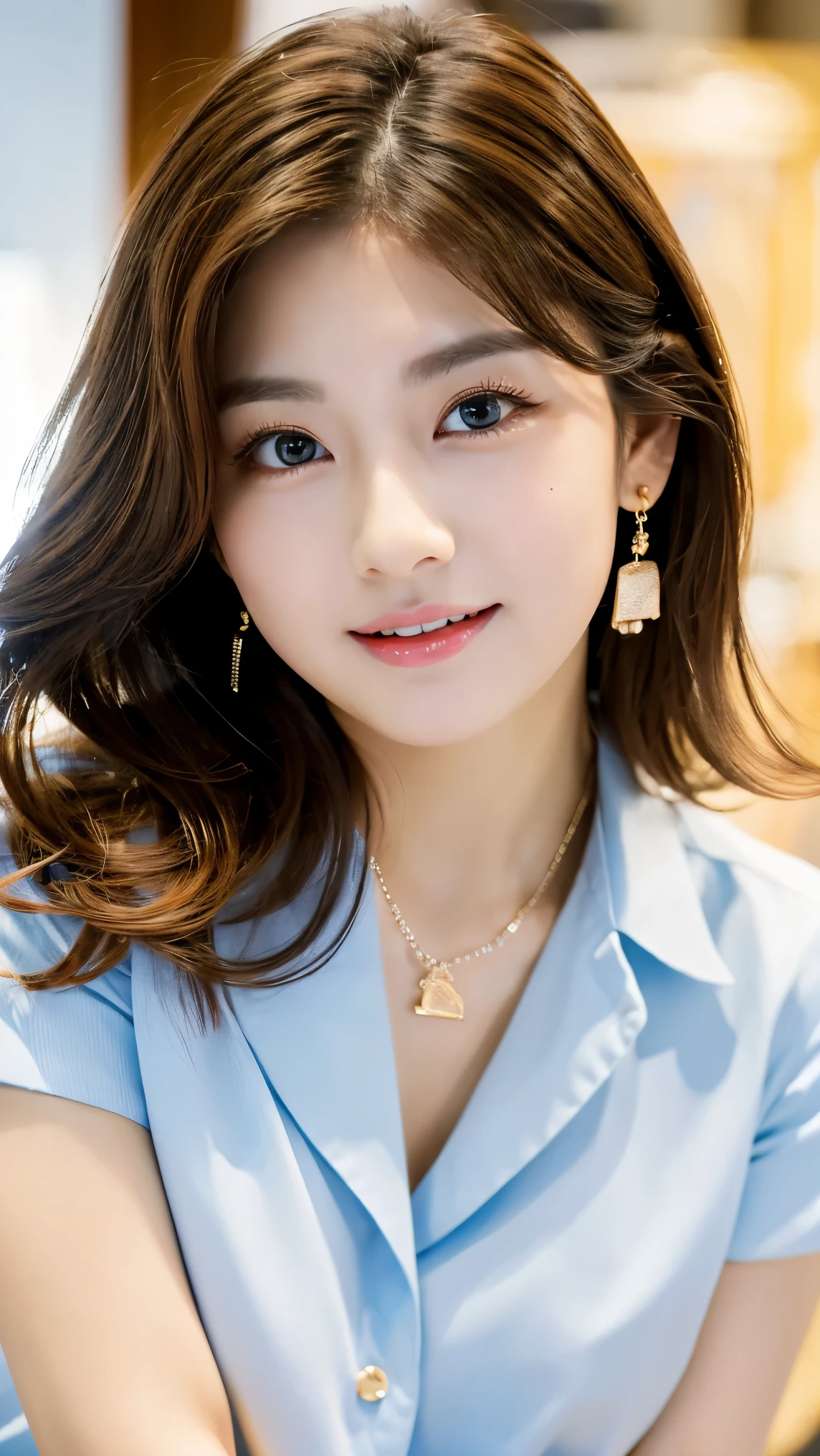 Araffe asian woman with long hair wearing a blue shirt - SeaArt AI