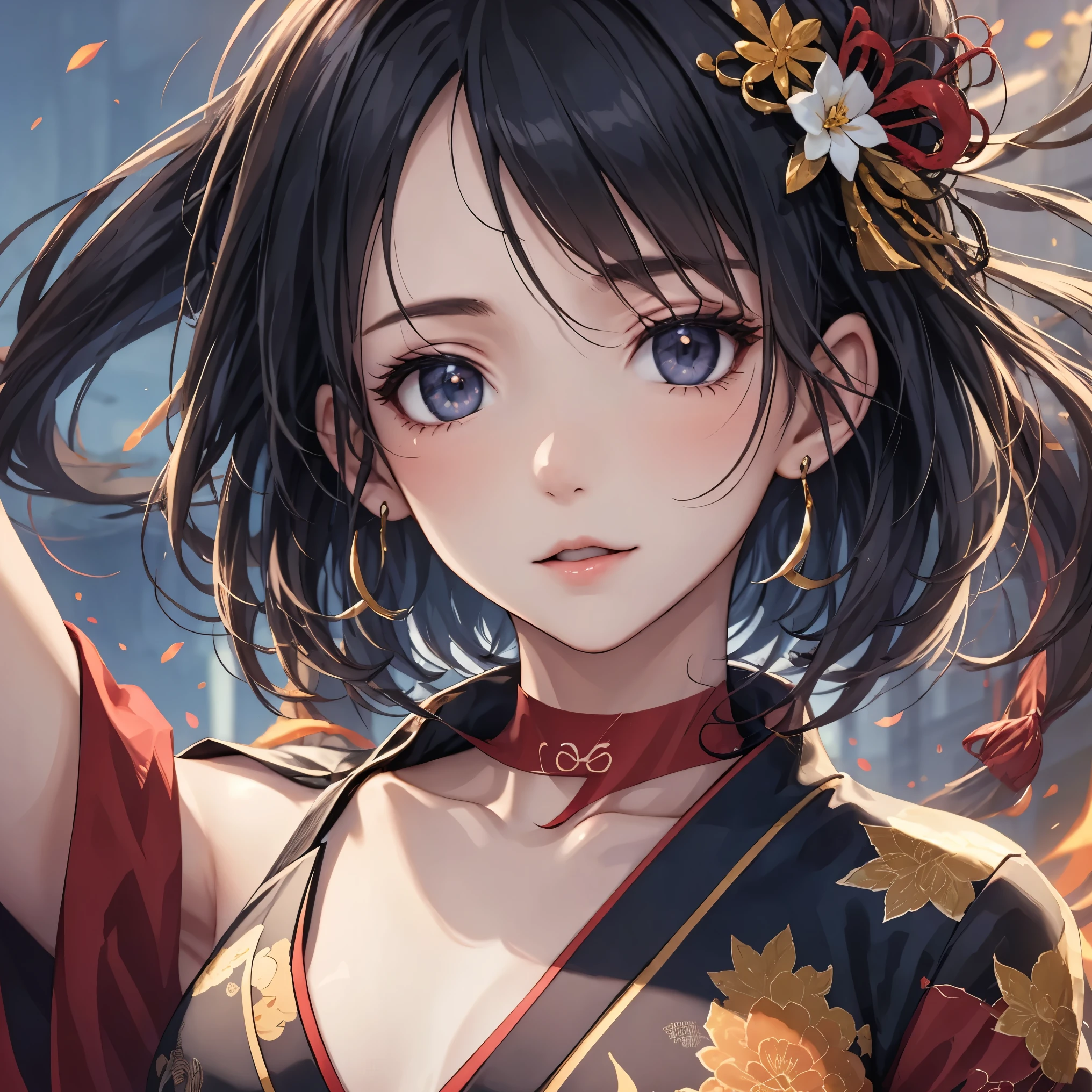 ((cheongsam)), restaurant, absurdres, RAW photo, extremely delicate and beautiful, masterpiece, Best Quality, ultra high resolution, 32k, hyperrealistic, ultra-detailed, detailed description, detailed beautiful face and eyes, tearful mole, earring, full body shot, medium tits,