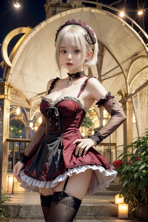 photorealistic, masterpiece, photorealistic, high resolution, soft light, hips up, blue eyes, white hair, long hair, black_little_dress, cool dress
